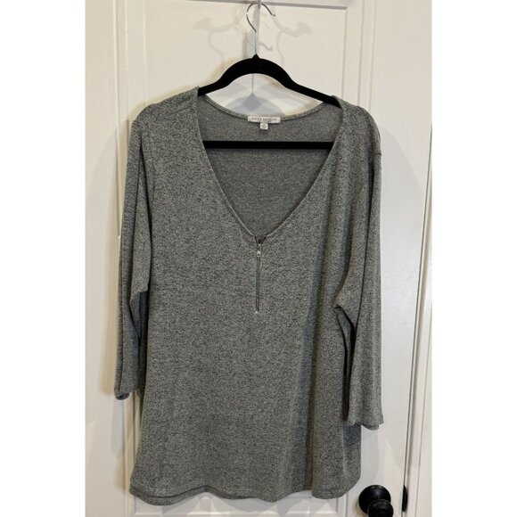 Green Envelope 3xl Gray 3/4 Length Sleeve V-Neck with Zipper Front Casual EUC - Picture 1 of 5